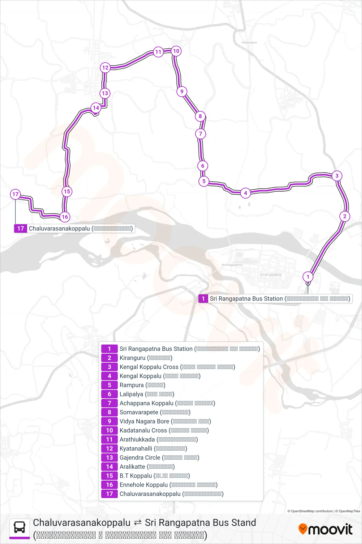 313K bus Line (→ Chaluvarasanakoppalu (ಚಲುವರಸನಕೊಪ್ಪಲು)) route and stops on a map