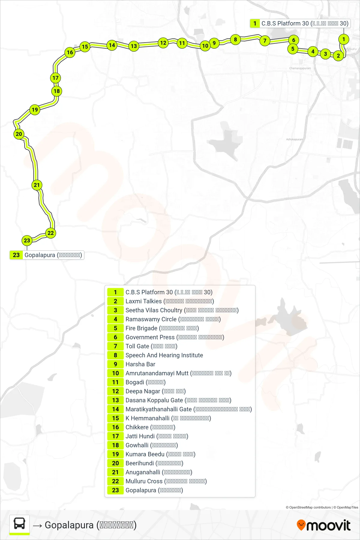 327B bus Line (→ Gopalapura (ಗೋಪಾಲಪುರ)) route and stops on a map