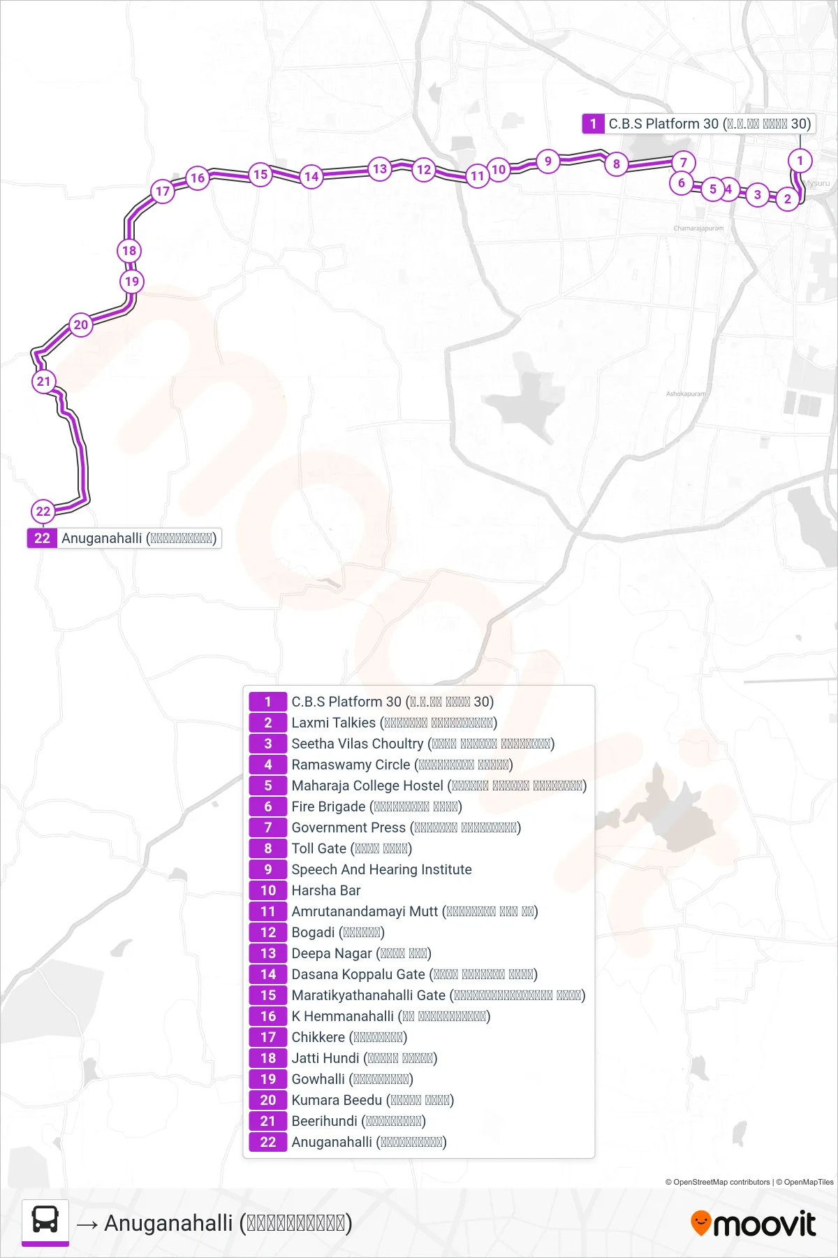 327S bus Line (→ Anuganahalli (ಅನುಗನಹಳ್ಳಿ)) route and stops on a map