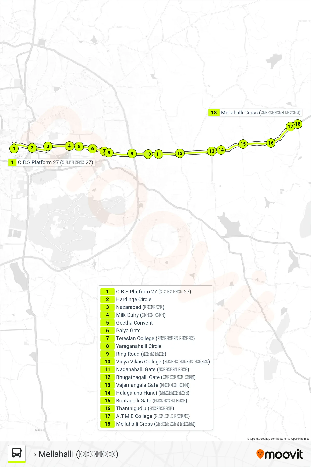 333C bus Line (→ Mellahalli (ಮೆಲ್ಲಹಳ್ಳಿ)) route and stops on a map