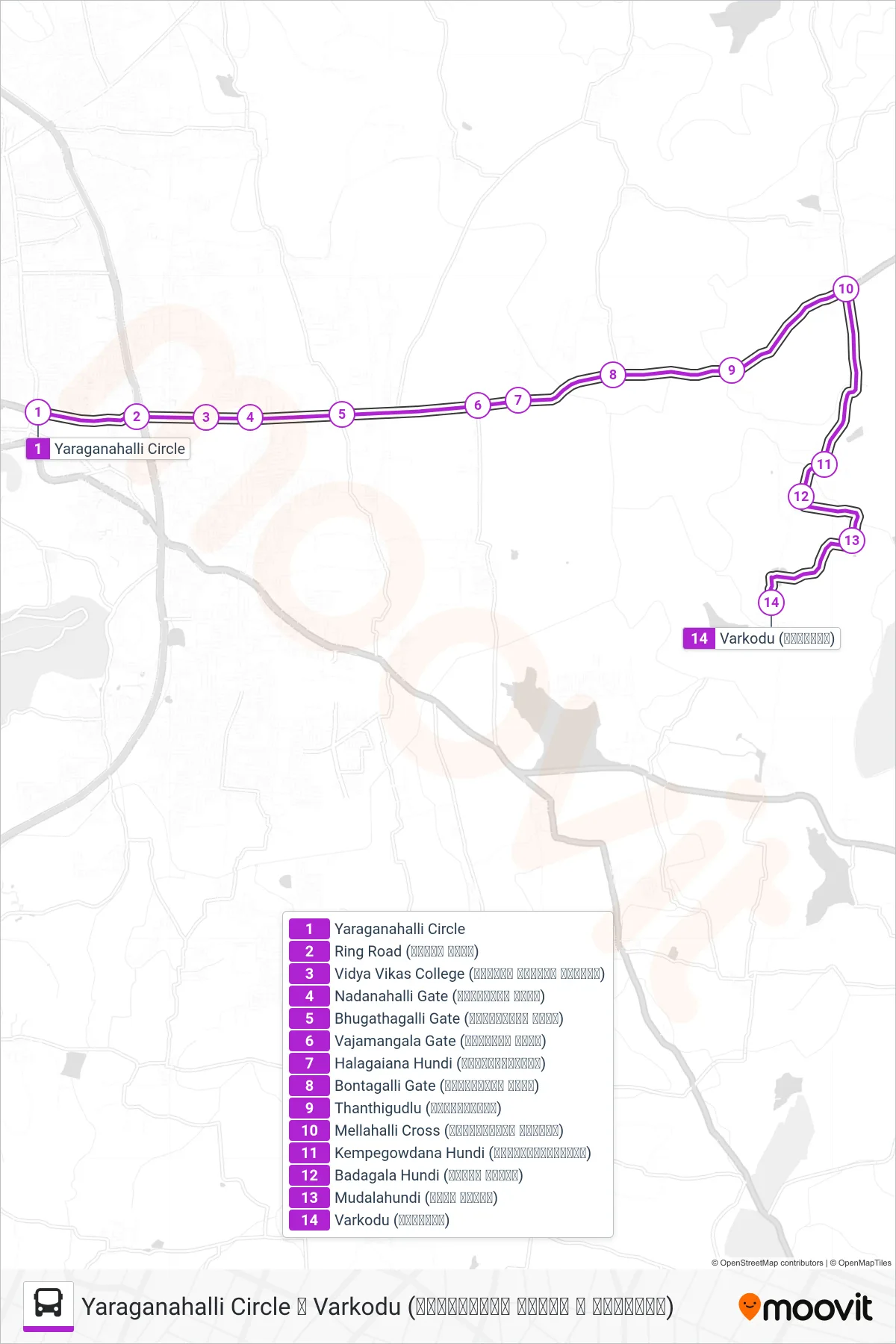 336B bus Line (➥ Varkodu (ವರ್ಕೋಡು)) route and stops on a map