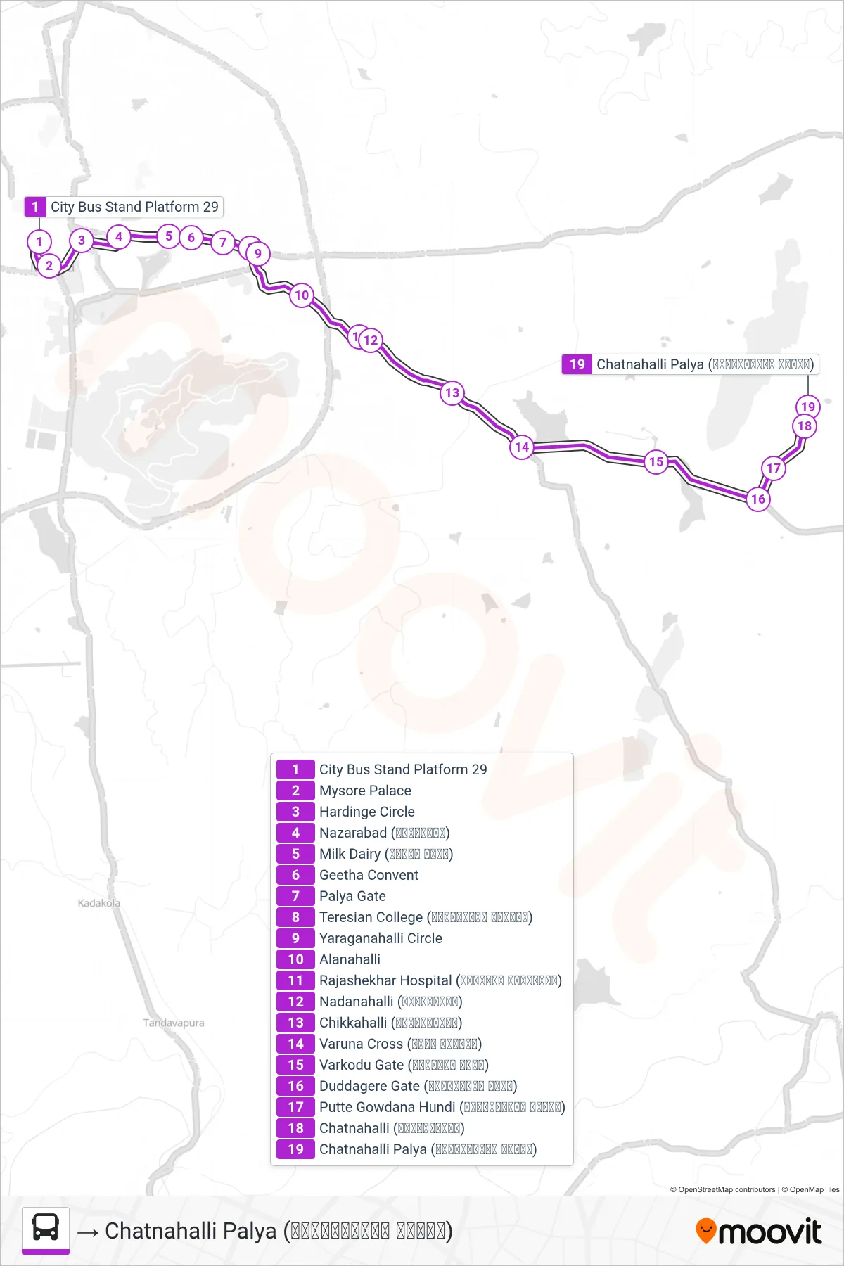 345A bus Line (→ Chatnahalli Palya (ಚಾಟ್ನಹಳ್ಳಿ ಪಾಳ್ಯ)) route and stops on a map