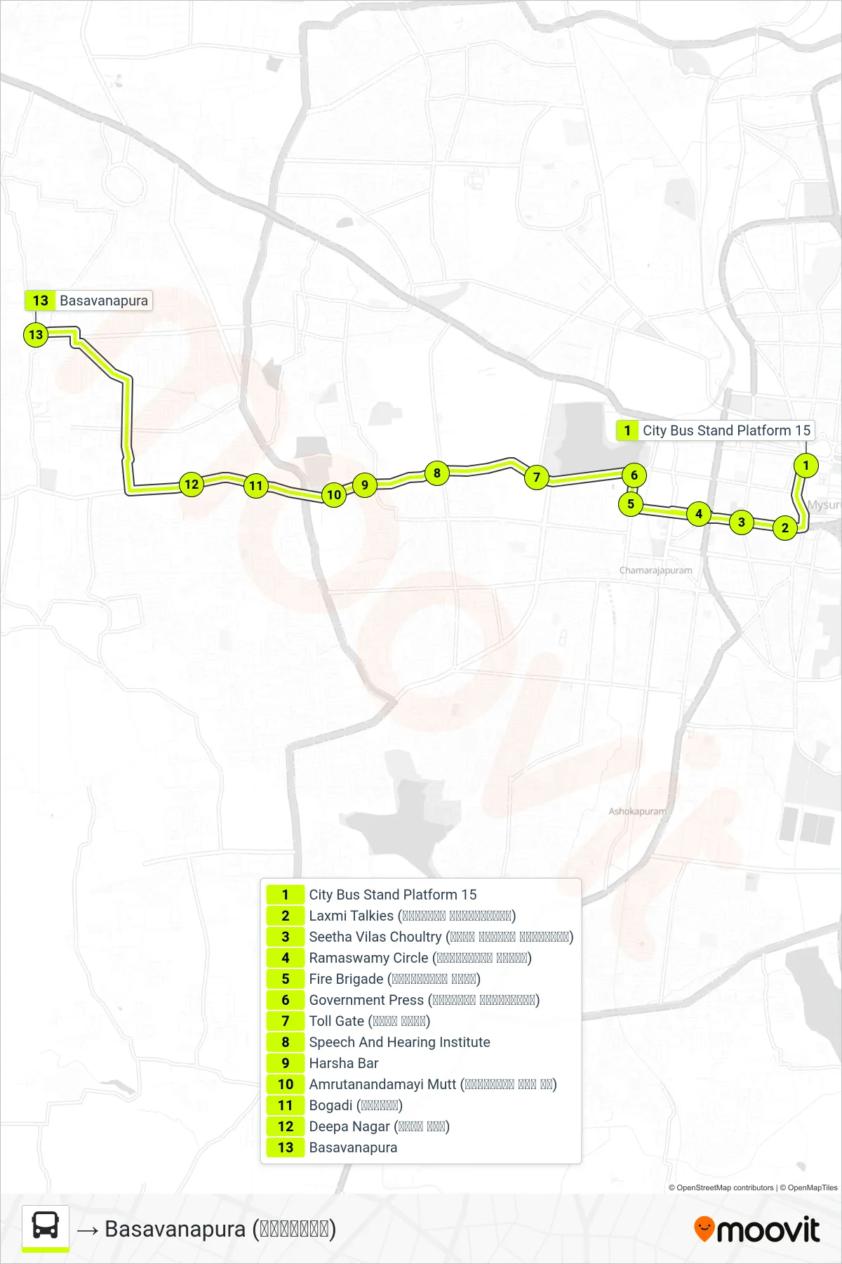 51CB bus Line (→ Basavanapura (ಬಸವನಪುರ)) route and stops on a map