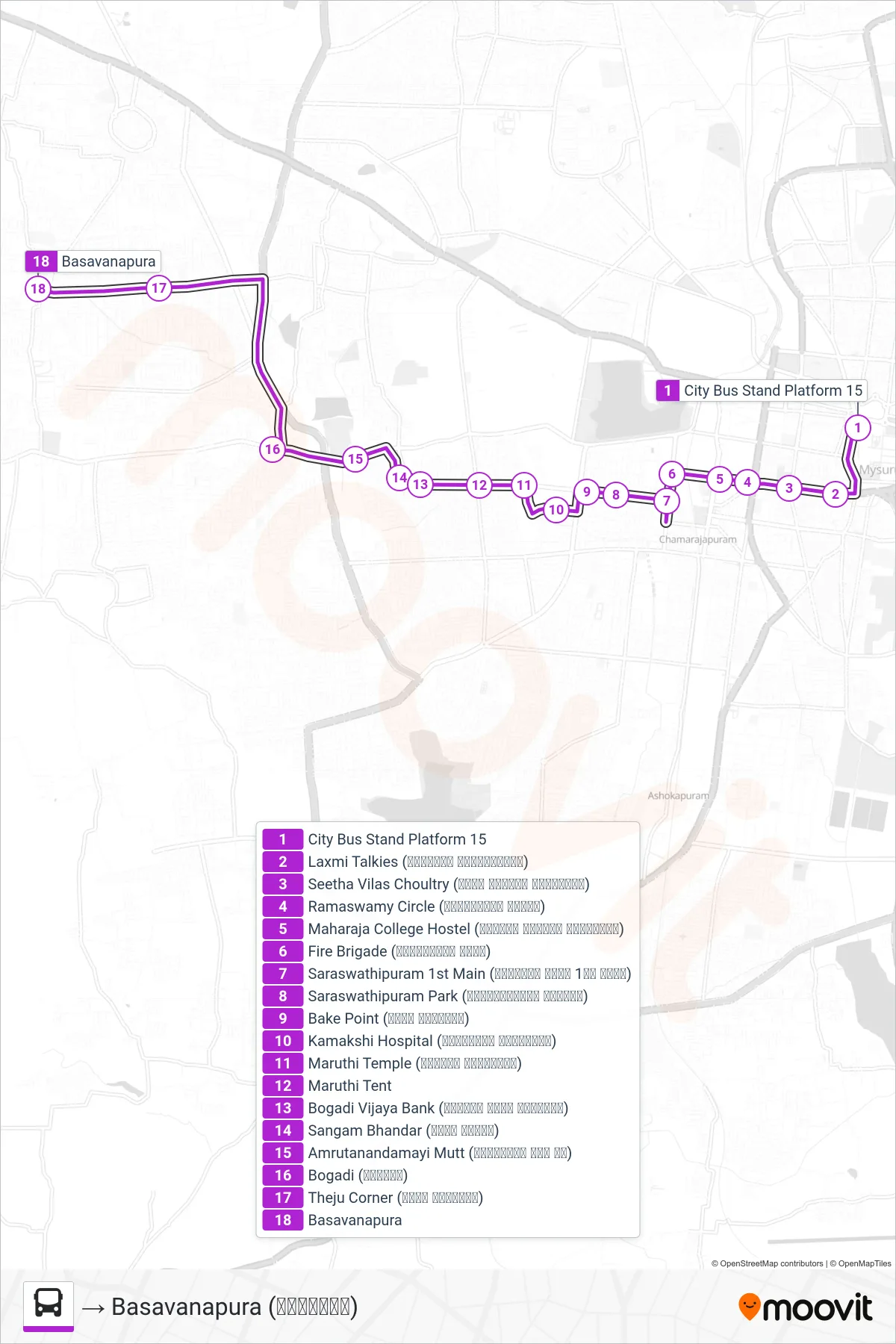 51DC bus Line (→ Basavanapura (ಬಸವನಪುರ)) route and stops on a map