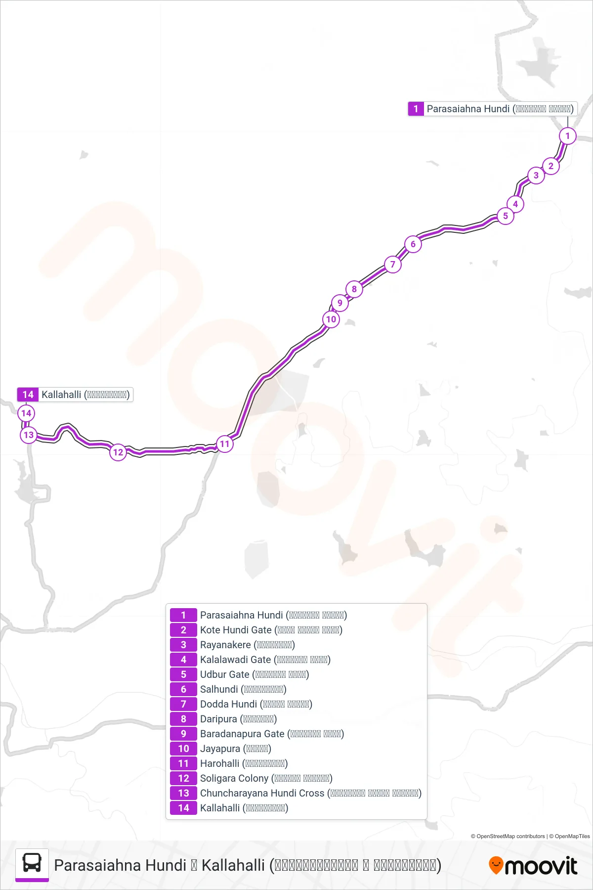 76NN bus Line (➥ Kallahalli (ಕಲ್ಲಹಳ್ಳಿ)) route and stops on a map