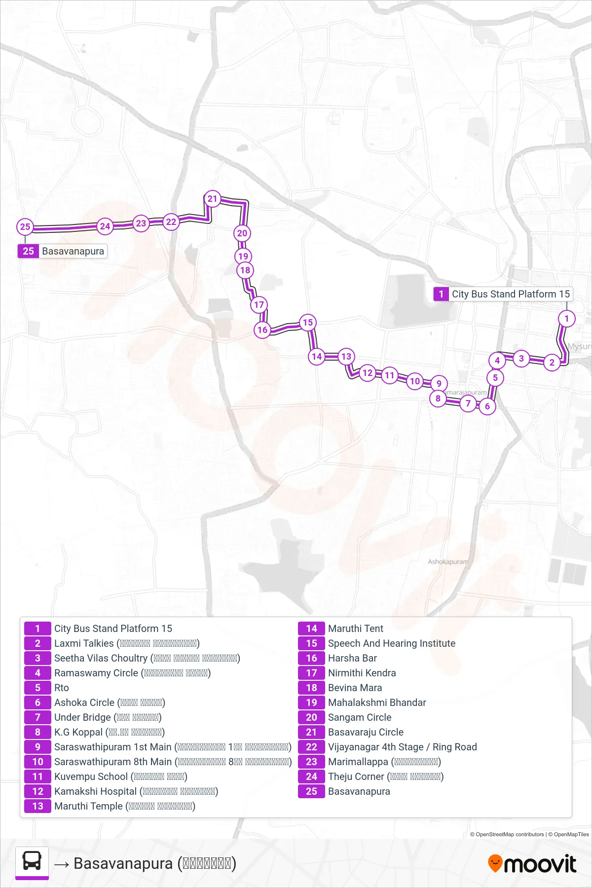 95BP bus Line (→ Basavanapura (ಬಸವನಪುರ)) route and stops on a map