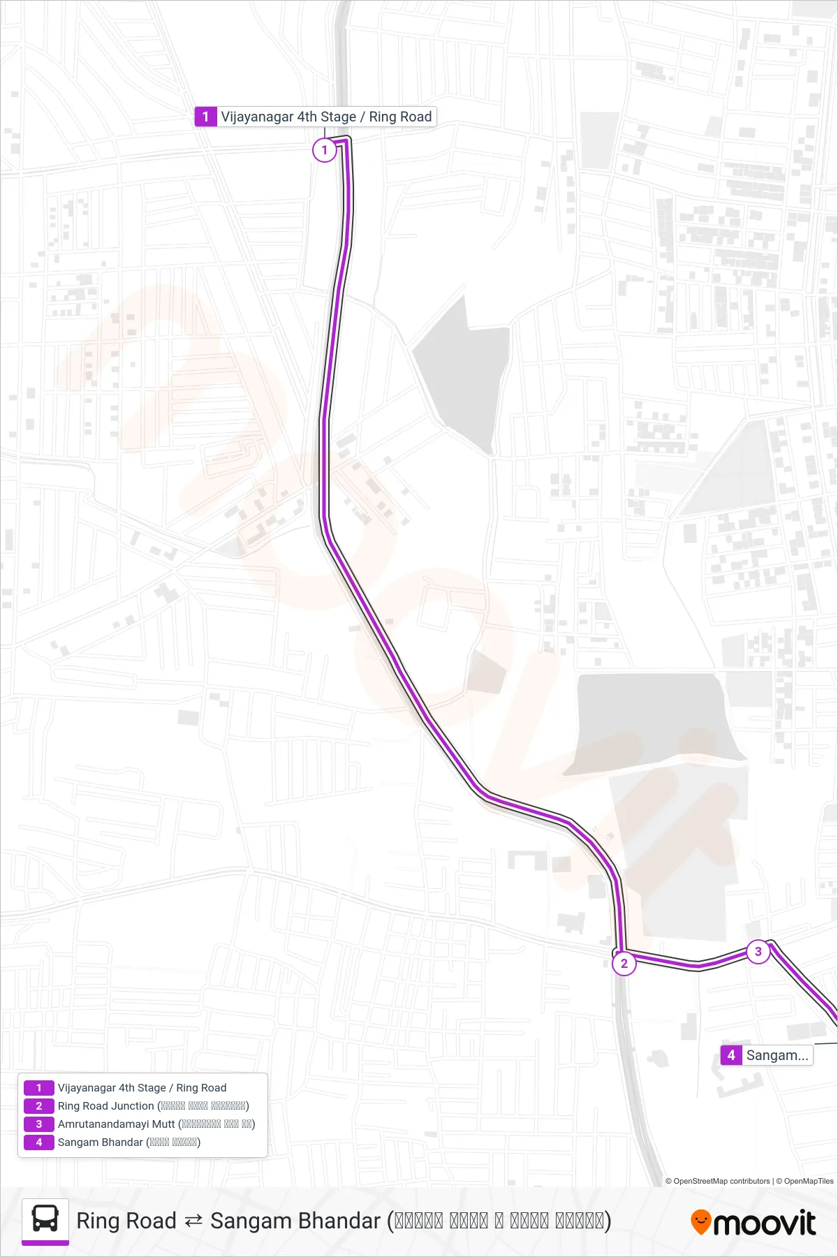 95SR bus Line (→ Sangam Bhandar (ಸಂಗಮ ಭಂಡಾರ)) route and stops on a map