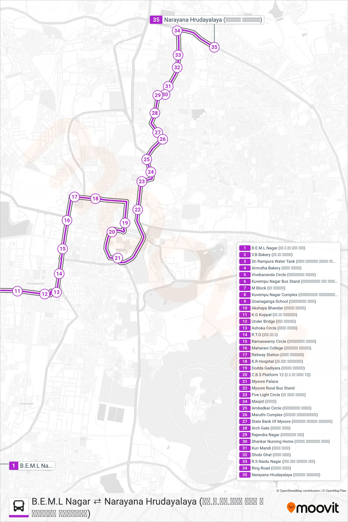 178DB bus Line (→ Narayana Hrudayalaya (ನಾರಾಯಣ ಹೃದಯಾಲಯ)) route and stops on a map