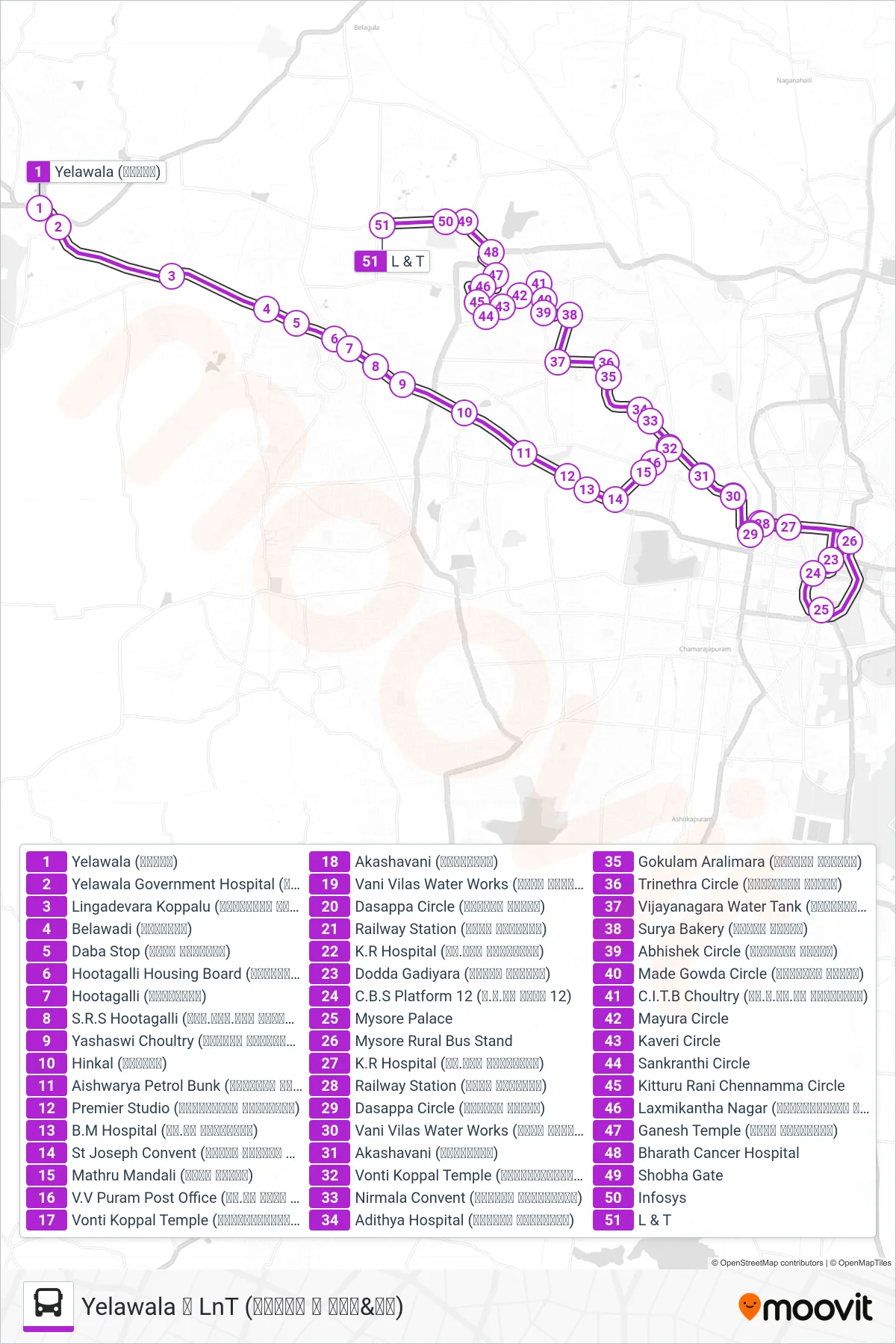 266YL bus Line (➥ L&T (ಎಲ್&ಟಿ)) route and stops on a map