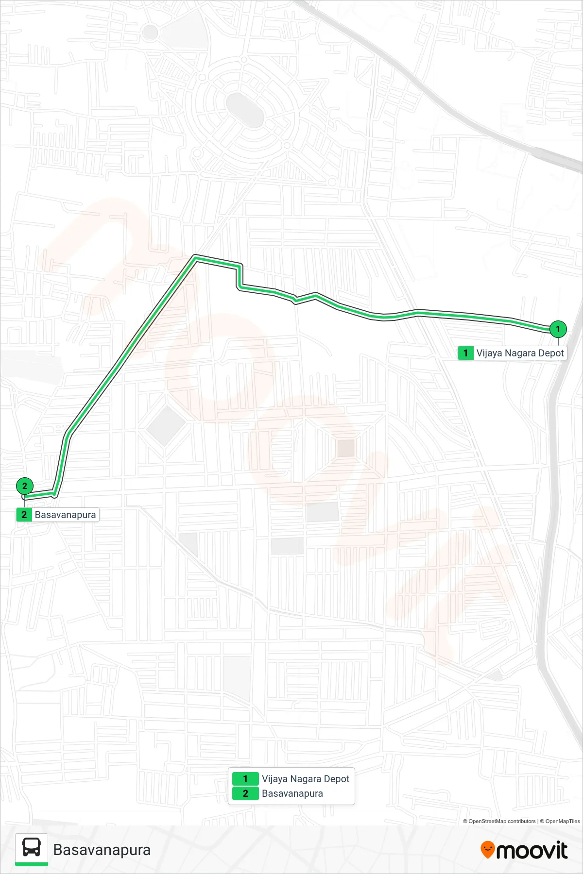 VD3 bus Line (Basavanapura) route and stops on a map