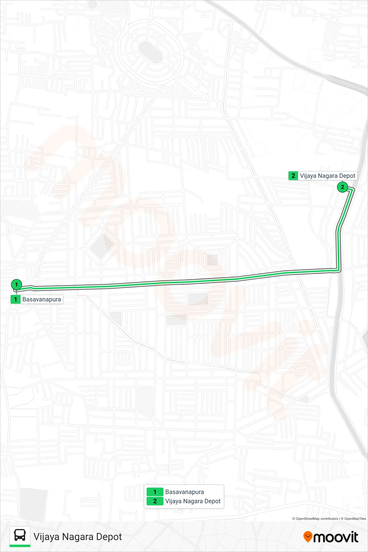 VD3 bus Line (Vijaya Nagara Depot) route and stops on a map