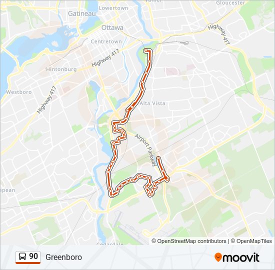 Plan de la ligne 90 de bus