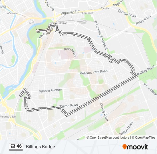 46 Route Schedules, Stops & Maps Billings Bridge (Updated)