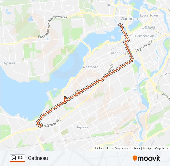 Plan de la ligne 85 de bus