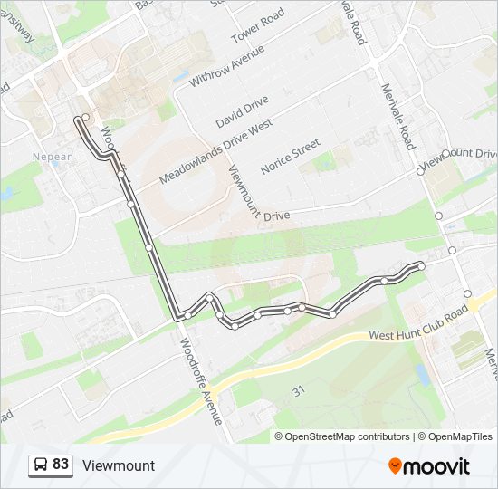 Plan de la ligne 83 de bus