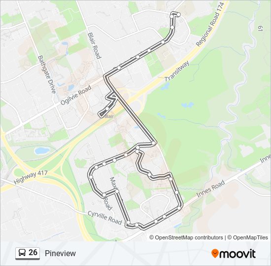 Plan de la ligne 26 de bus