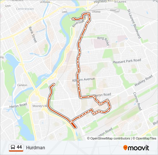 Plan de la ligne 44 de bus