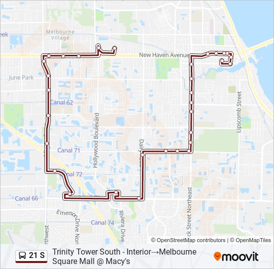 21 S bus Line Map