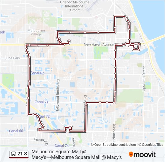 21 S bus Line Map