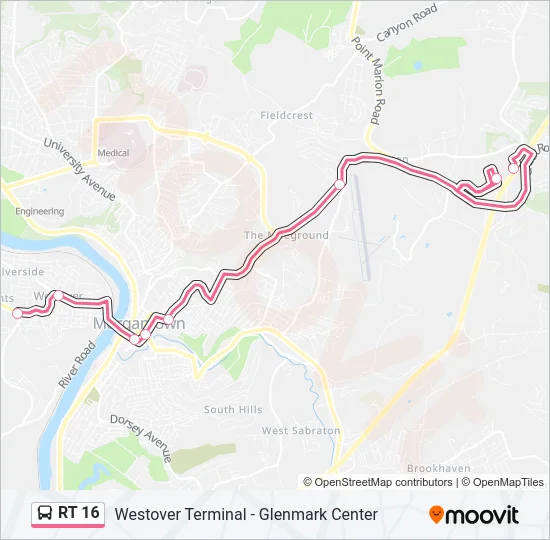 RT 16 Bus Line Map