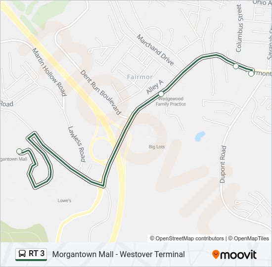 RT 3 bus Line Map