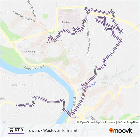 RT 9 Bus Line Map