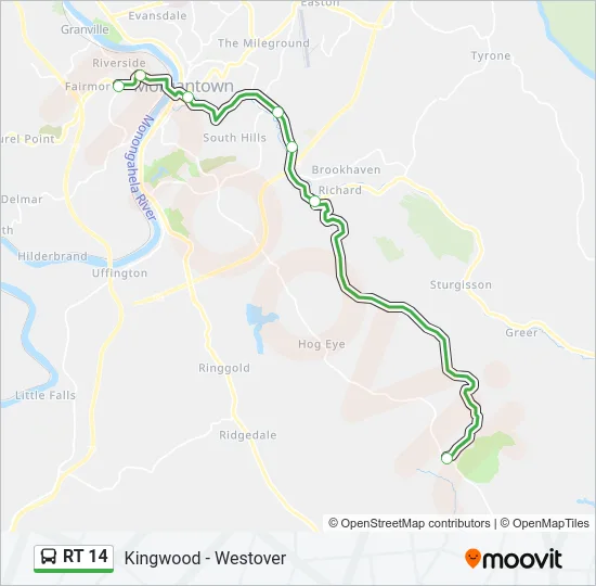 RT 14 Bus Line Map