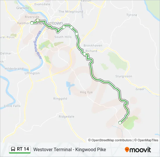 RT 14 Bus Line Map