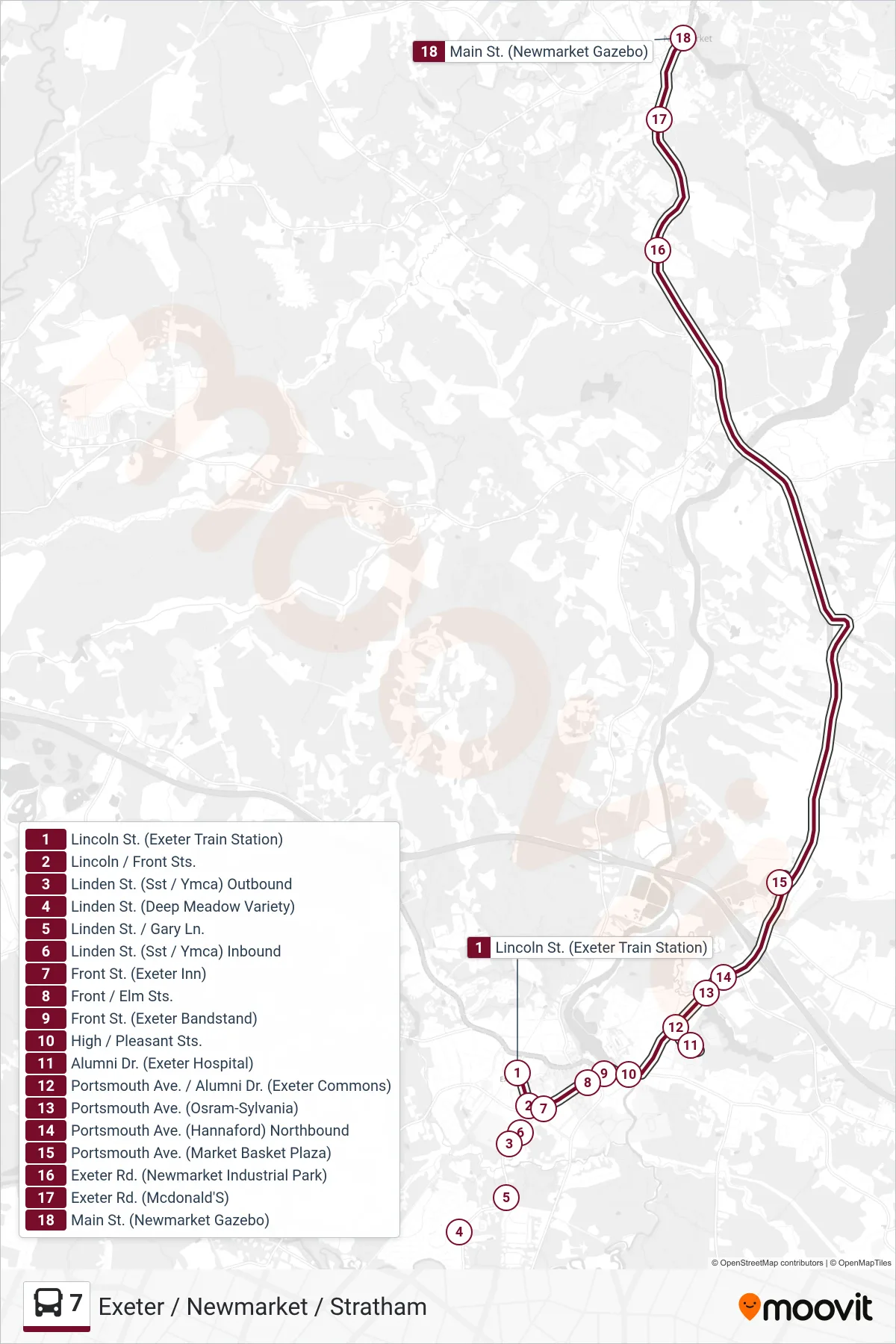 7 bus Line (Northbound) route and stops on a map