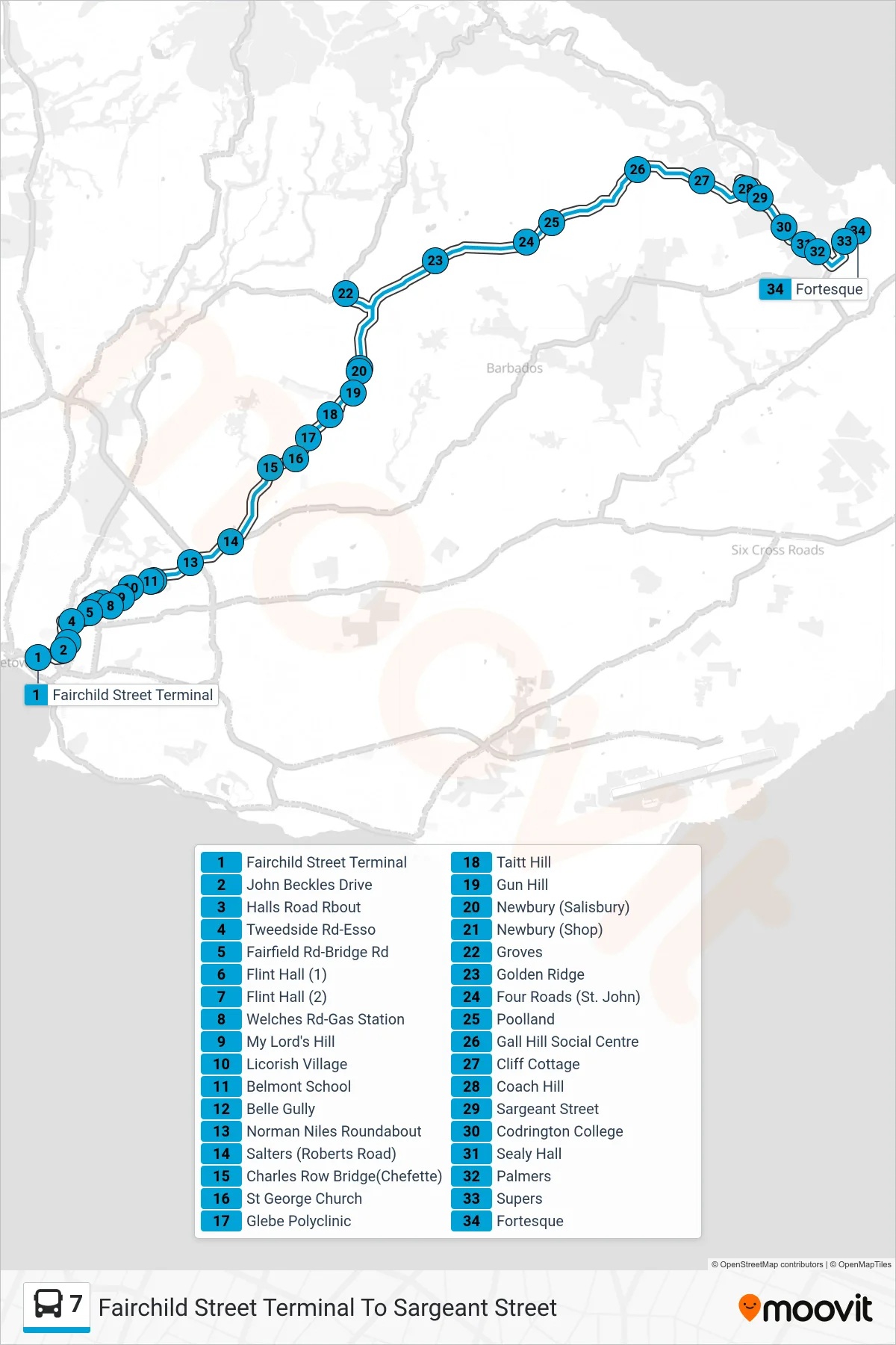 7 bus Line (Fairchild Street Terminal To Sargeant Street) route and stops on a map