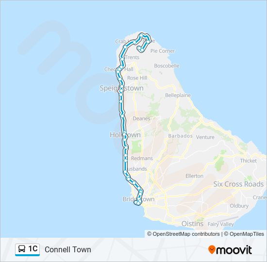 Barbados Bus Routes Map 1C Route: Schedules, Stops & Maps - Connell Town To Princess Alice Terminal  (Updated)