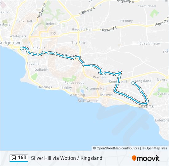 16B bus Line Map