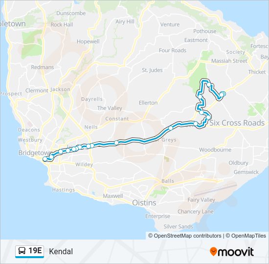 19E bus Line Map