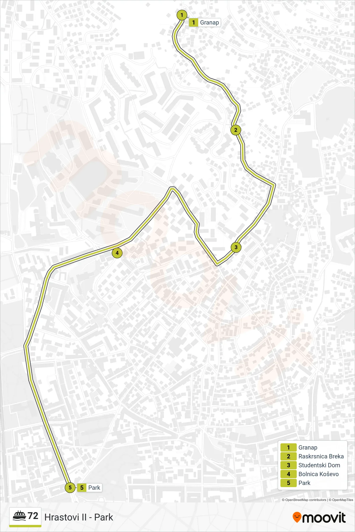 72 ferry Line (Hrastovi II - Park) route and stops on a map