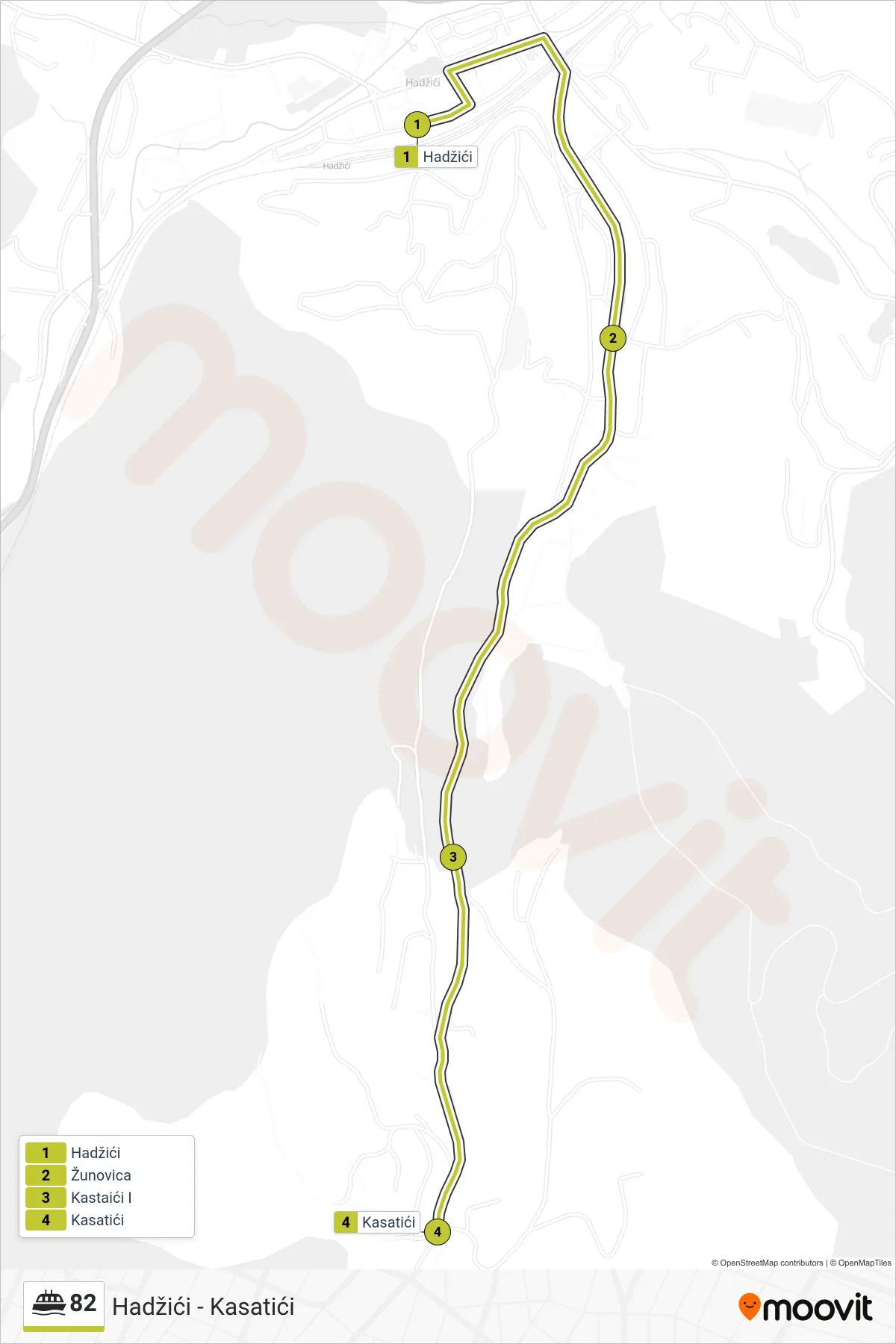 82 ferry Line (Hadžići - Kasatići) route and stops on a map