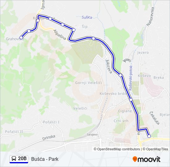 20B autobus mapa linije