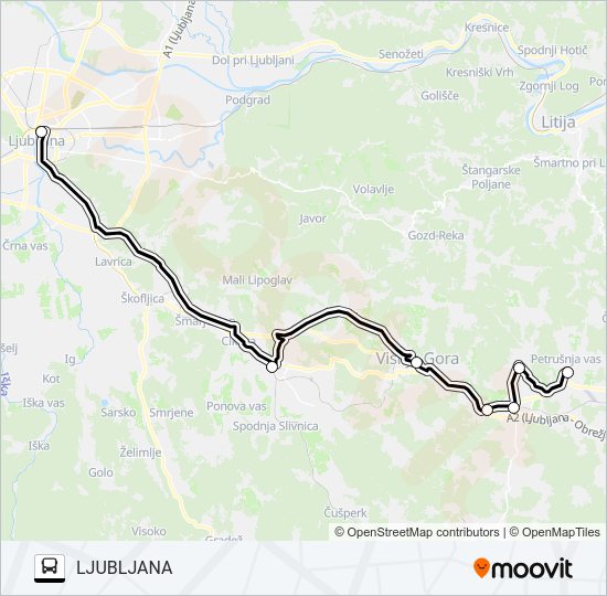 TEMENICA - ŠENTVID PRI STIČNI - (AMBRUS) - IVANČNA GORICA - LJUBLJANA  Line Map