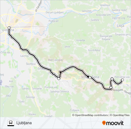 TEMENICA - ŠENTVID PRI STIČNI - (AMBRUS) - IVANČNA GORICA - LJUBLJANA  Line Map