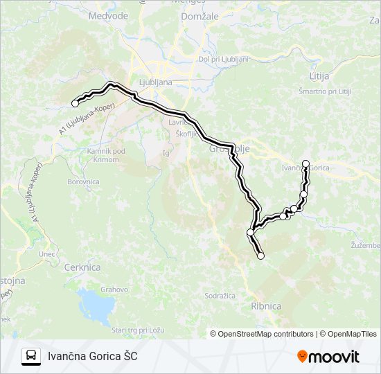 BREZJE/DOBREPOLJU-HOČEVJE-IVANČNA GORICA  Line Map