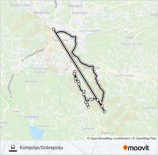 KOMPOLJE/DOBREPOLJU - VELIKE LAŠČE - TURJAK - PIJAVA GORICA - ŽELIMLJE  Line Map