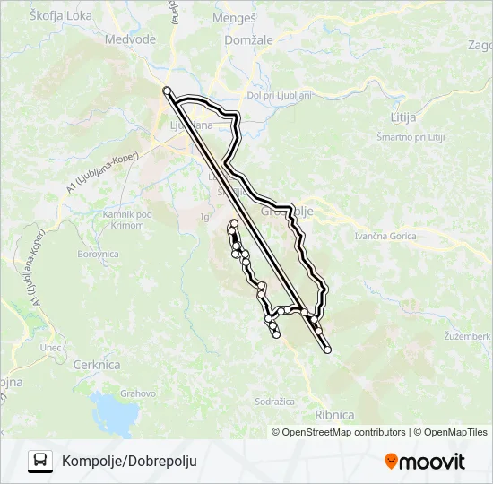 KOMPOLJE/DOBREPOLJU - VELIKE LAŠČE - TURJAK - PIJAVA GORICA - ŽELIMLJE Bus Line Map