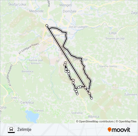 KOMPOLJE/DOBREPOLJU - VELIKE LAŠČE - TURJAK - PIJAVA GORICA - ŽELIMLJE  Line Map
