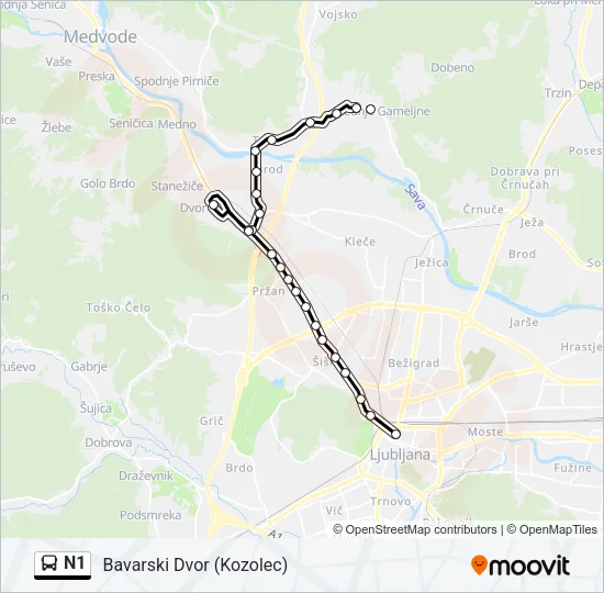 N1 Bus Line Map