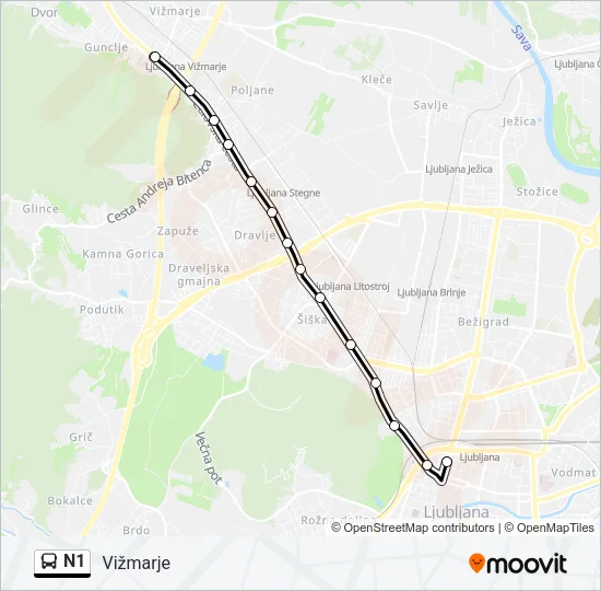 N1 Bus Line Map