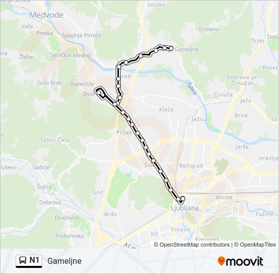 N1 Bus Line Map