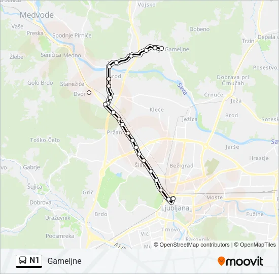 N1 Bus Line Map