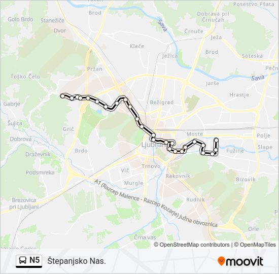 N5 Bus Line Map