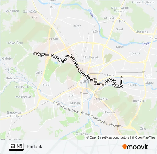 N5 Bus Line Map