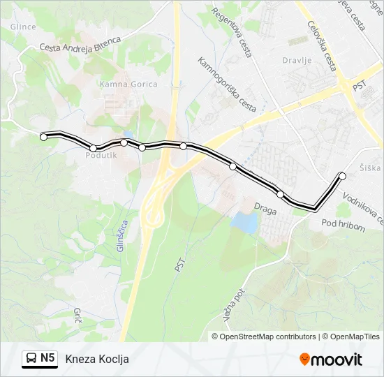 N5 Bus Line Map