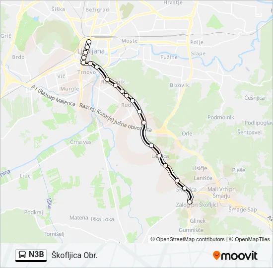 N3B Bus Line Map